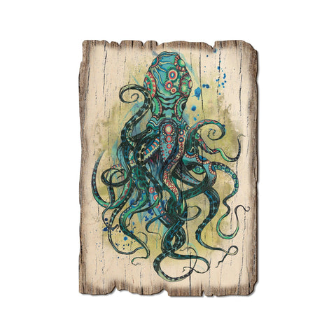 Wood Postcard - Colorful Blue Octopus Rustic Edge
