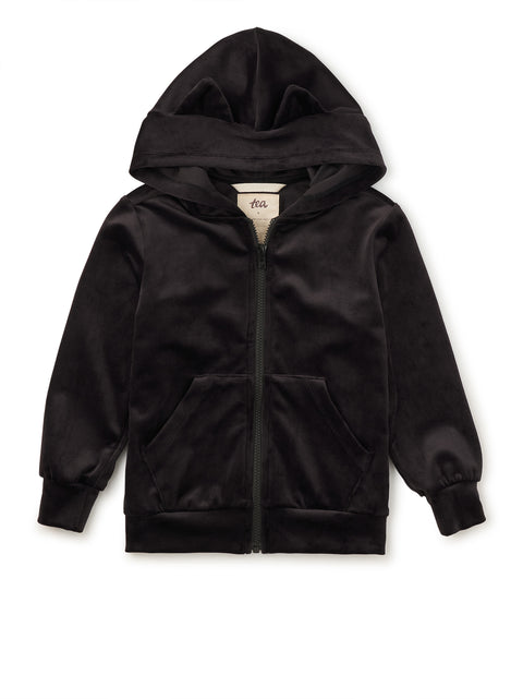 Cat Ears Velour Hoodie (Zip) - Black
