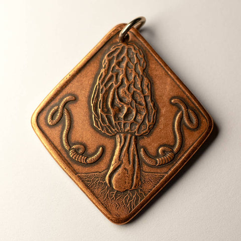 Necklace - Morel and Amanita Mushrooms of Earth Charm ( 30" Black Steel chain)