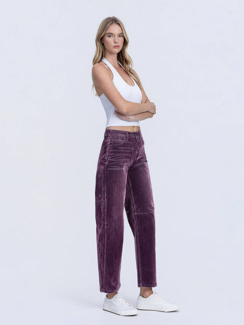 Jeans - High Rise Velvet Flocked Barrel Leg: Purple