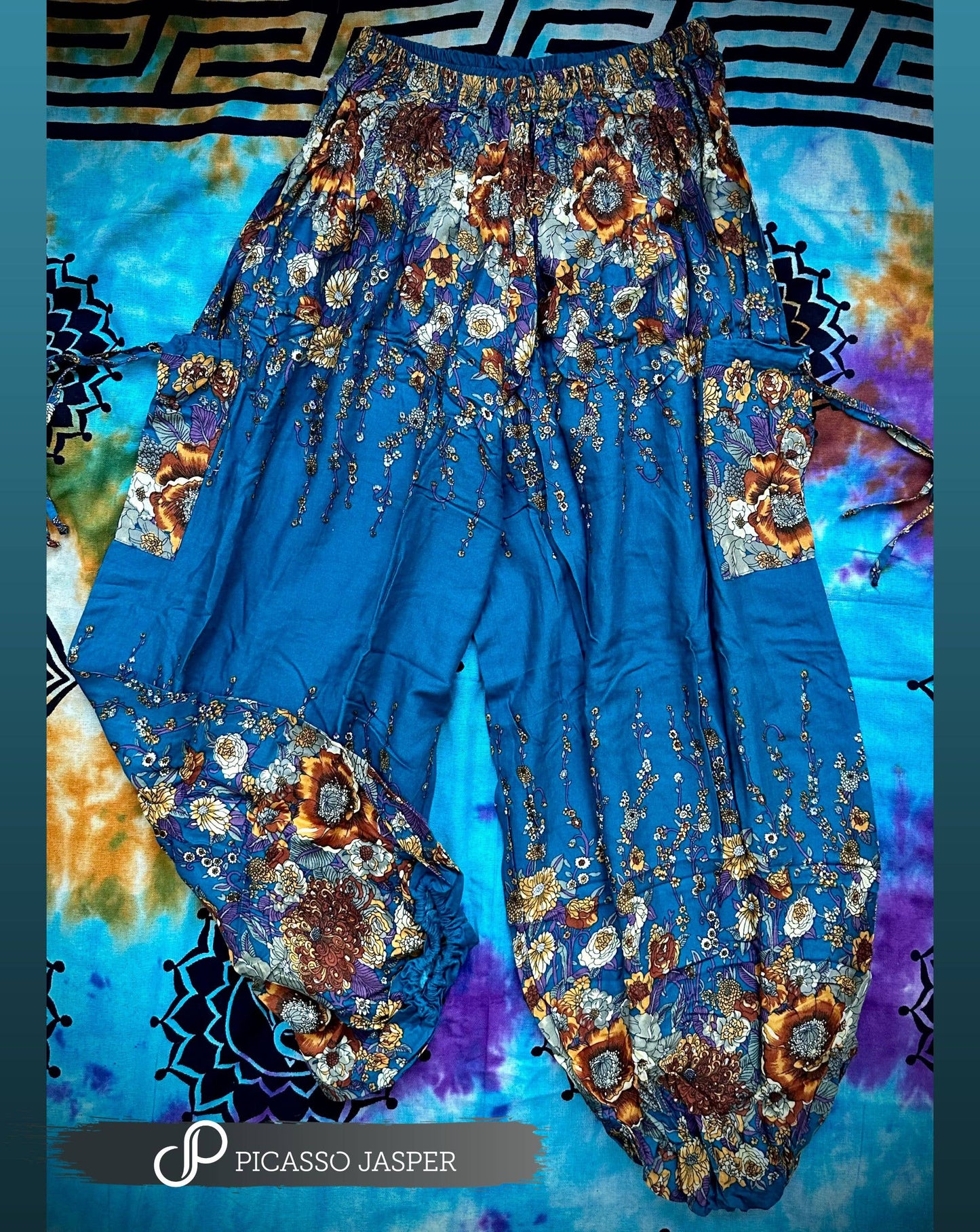 Magic Pants - Flower Power Teal & Gold-ish