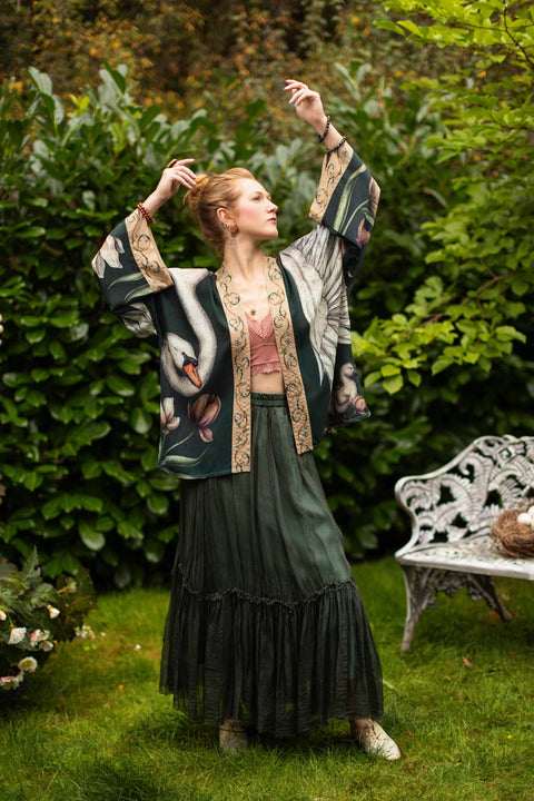Pixie Crop Kimono - Under My Wing Swan & feathers