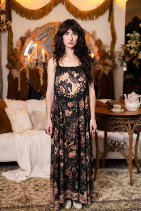 Bohéme Long Maxi Slip Dress - Momento with Starling & Skull