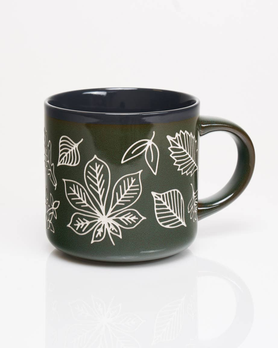 15 oz Ceramic Mug (15oz) - Fallen Leaves Hand Carved