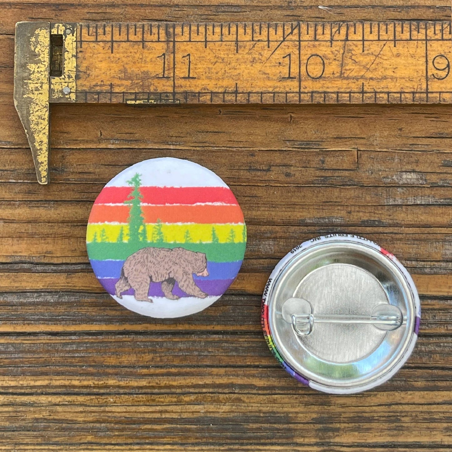 Button Pin - Rainbow Bear & Trees