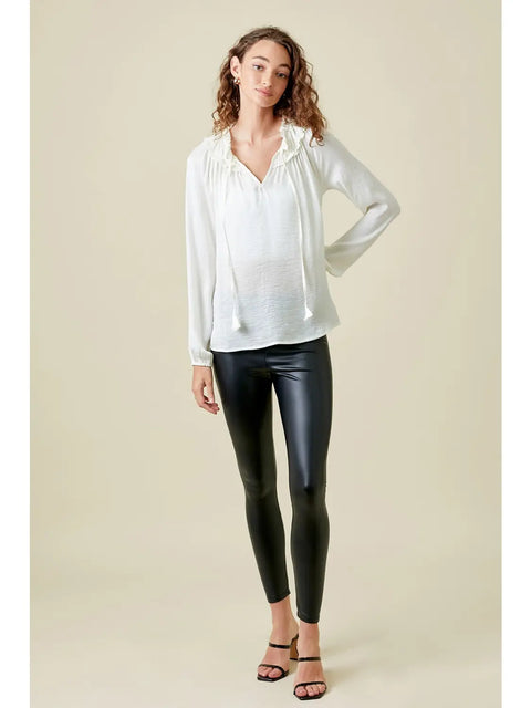 Top - Ruffled Satin Blouse Cream