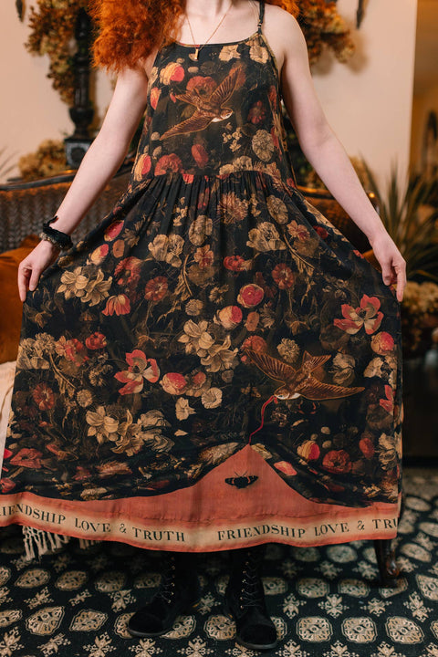 Bohéme Long Maxi Slip Dress - Heart of Gold with Sacred Heart