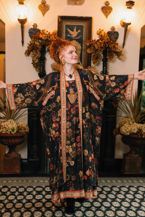 Bohéme Long Maxi Slip Dress - Heart of Gold with Sacred Heart