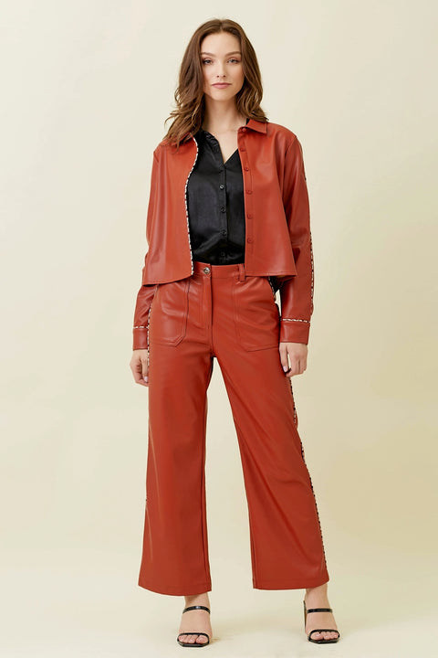 Shacket - Faux Leather Brick Red