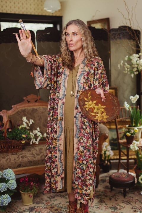 Opera Duster Kimono Robe - Art of Life w/Flower Palette