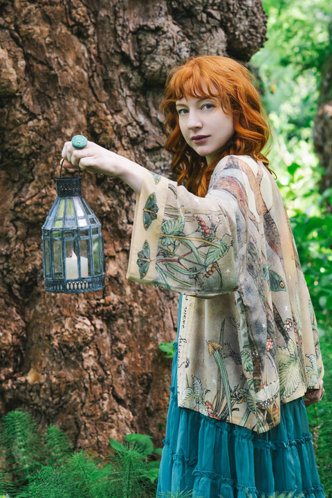 Cropped Kimono - Lovelight Pixie with Woodland Swallow & Stars