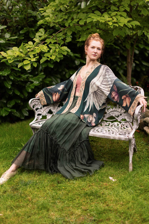 Pixie Crop Kimono - Under My Wing Swan & feathers
