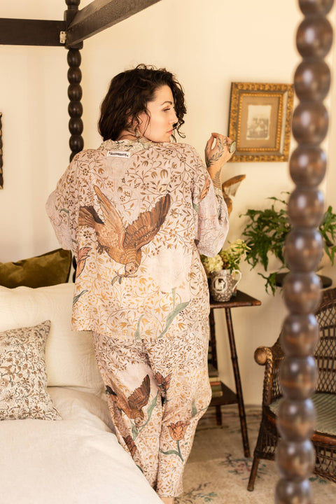 Bamboo Floral Cropped Kimono - Folklore Bird of Peace