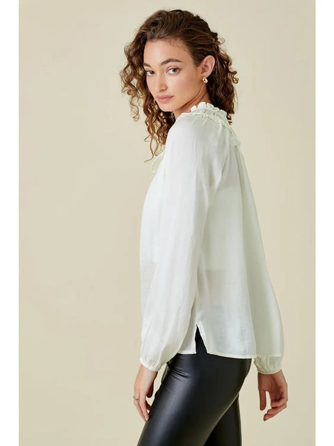 Top - Ruffled Satin Blouse Cream
