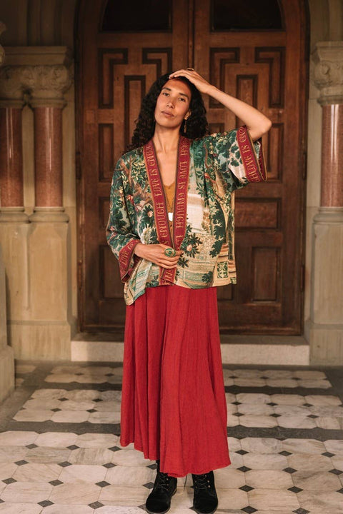 Pixie Duster Crop Kimono - Wildheart wtih Unicorn & Castle