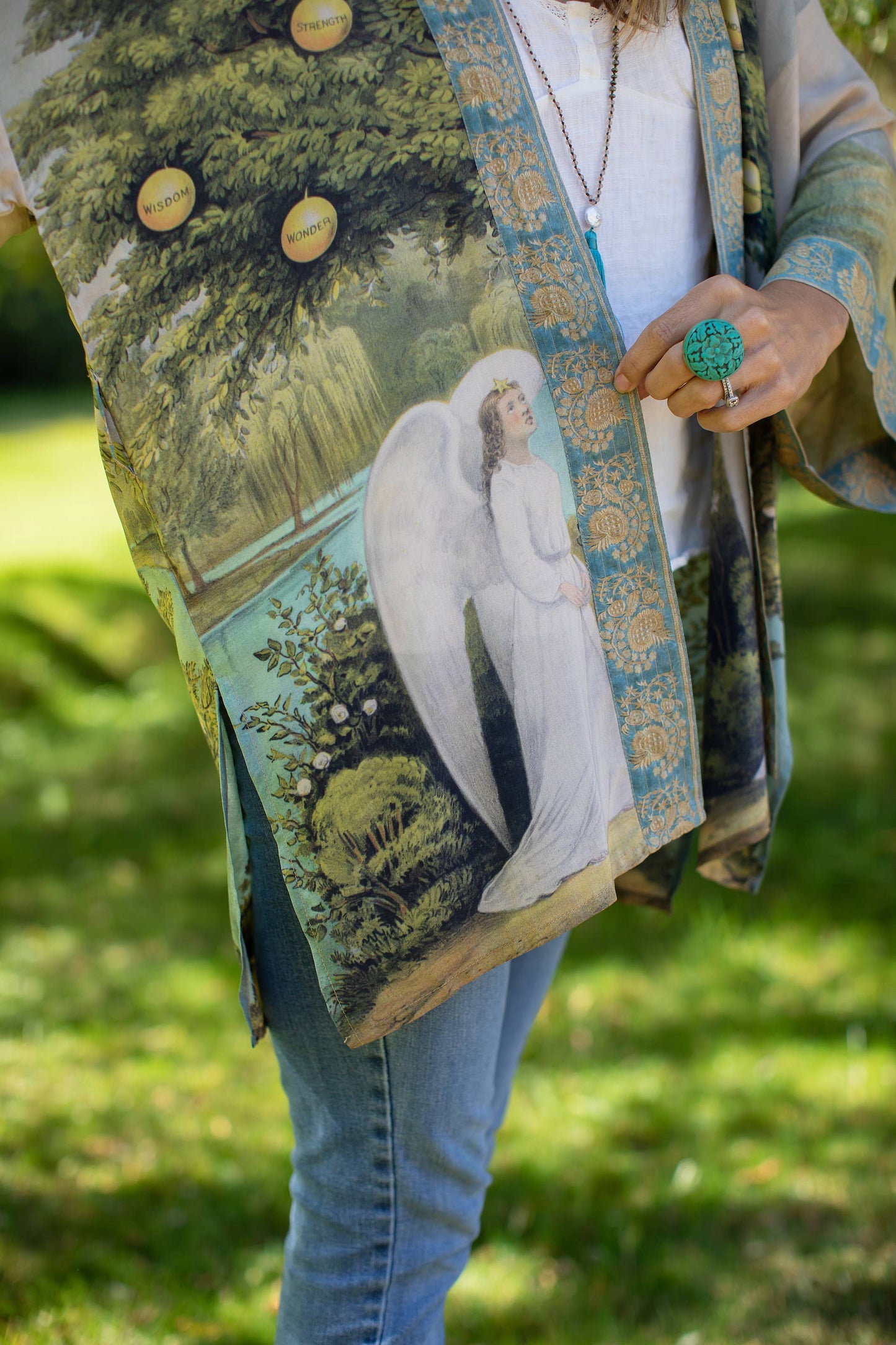 Bamboo Bohemian Kimono Cardigan with Belt - Tree of Life