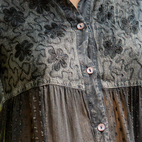 Women’s Mexican Embroidery Blouse - Gathered Waist Shirt: Gravel (Plus Size)