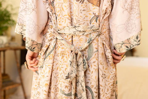 Opera Bamboo Floral Bird Kimono Duster Robe - Folklore