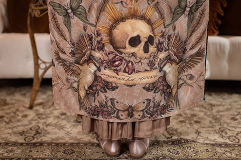 Opera Duster Kimono Robe - Momento with Starlings & Skull