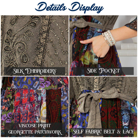 Stone-Washed Baby Doll Dress Embroidery - Vintage Fusion Gravel