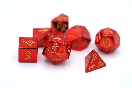 Barbarian Dice Set - Red Chrome with Gold Solid Metal