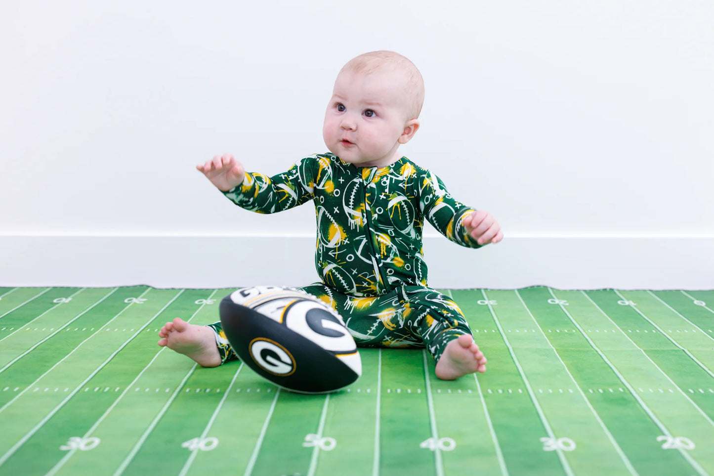 Convertible Romper - Graffiti Football Green & Yellow