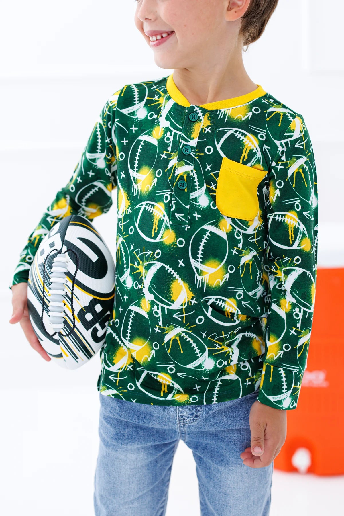 Henley T-Shirt - Graffiti Football Green & Yellow