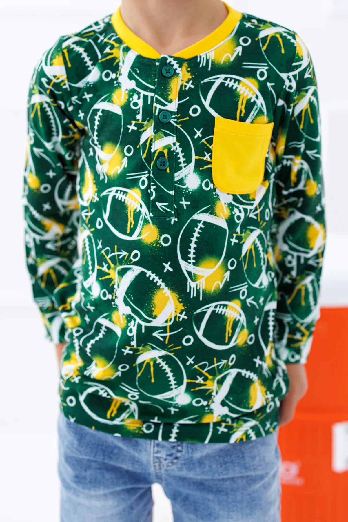 Henley T-Shirt - Graffiti Football Green & Yellow