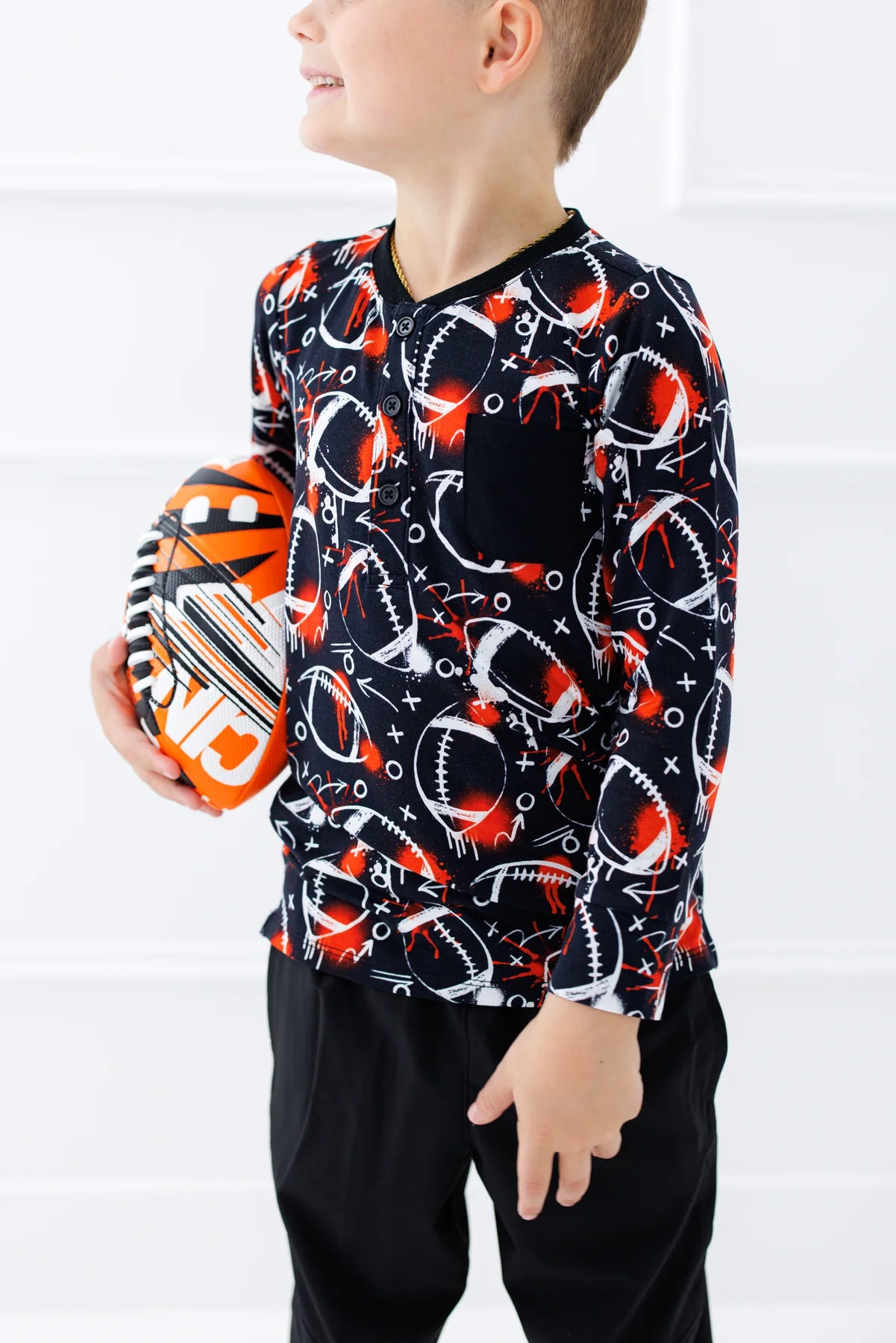 Henley T-Shirt - Graffiti Football Black & Orange