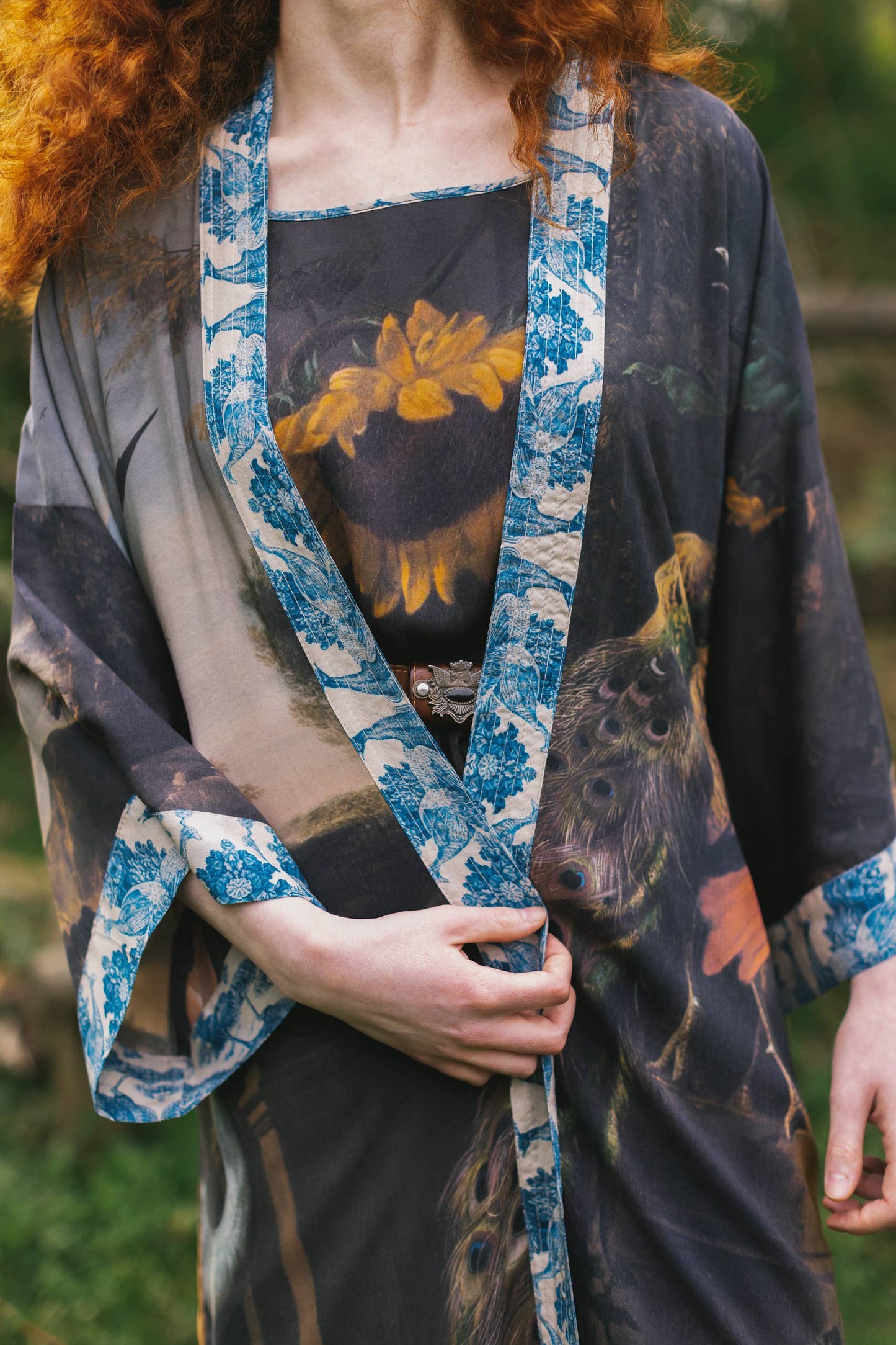 Opera Wild Beauty Bamboo Kimono Duster - Peacock Print