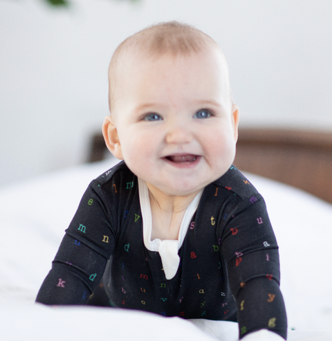 Footie (Zipper) - Rainbow Typewriter Bamboo