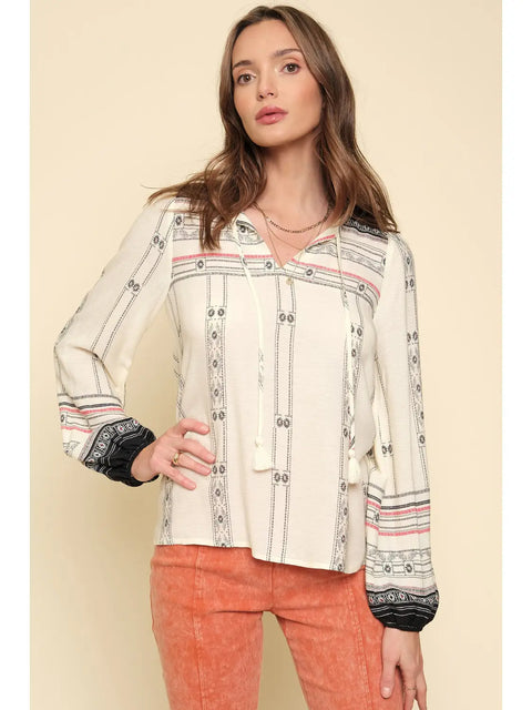 Top - Border Print Cream Mix