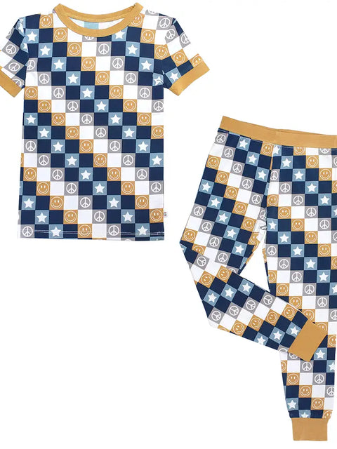 2 Piece Pajama (Short Sleeve) - Happy Daze Blue