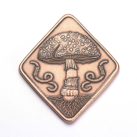 Coin in Solid Copper - Morel and Amanita Mushrooms of Earth
