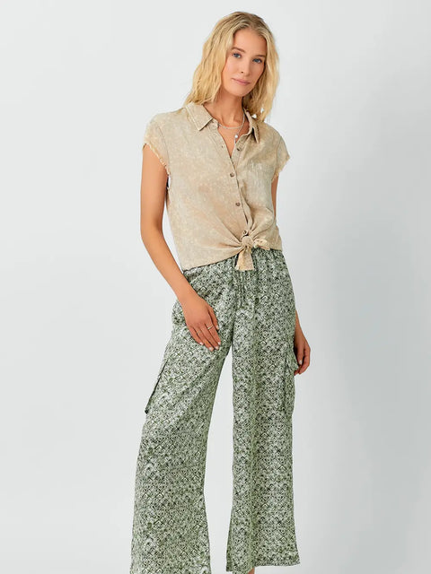 Pants - Satin Printed Cargo Olive Mix