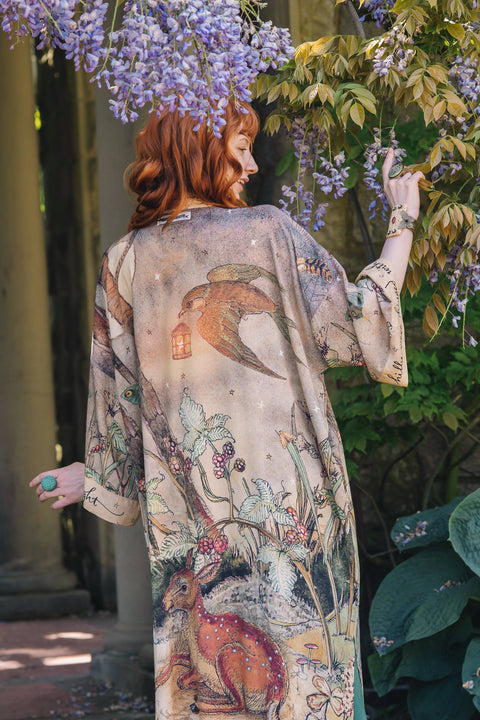 Opera Duster Kimono Robe - Lovelight with Woodland Deer & Swallow