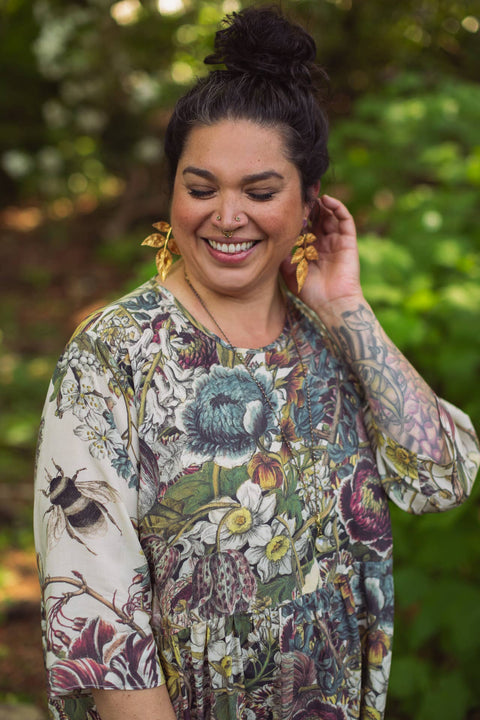 Artist Dress Tunic - Love Grows Wild with Pockets, Bees & Floral