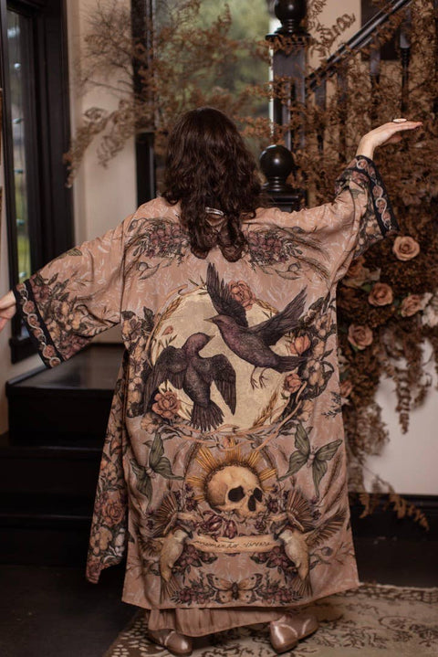 Opera Duster Kimono Robe - Momento with Starlings & Skull