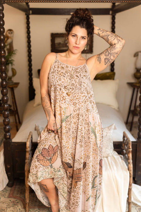 Bohéme Long Maxi Slip Dress - Folklore w/ Bird of Peace Art