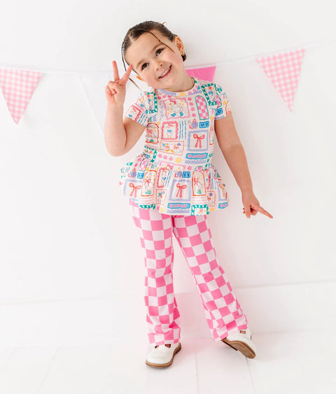 Leggings - Bubblegum Check Flare