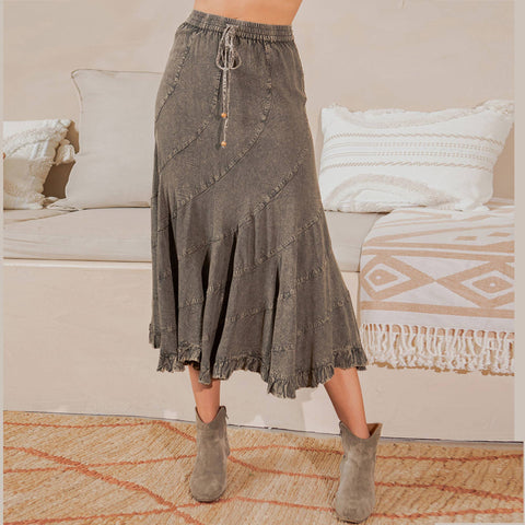 Asymmetrical Mid-Length Skirt - Boho Flair Gravel