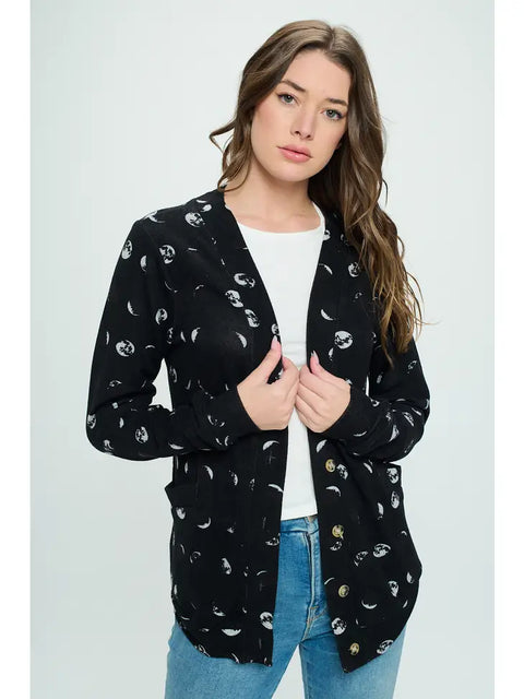 Cardigan - Moon Phases Print with Pockets
