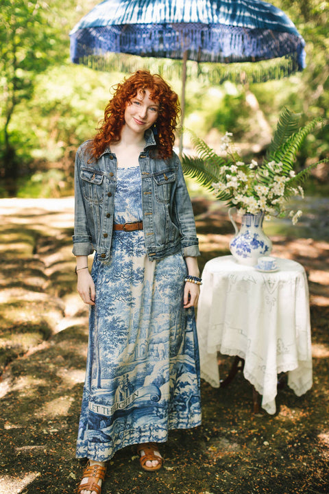 Bohéme Long Maxi Slip Dress - Let the Light In with Delft Print