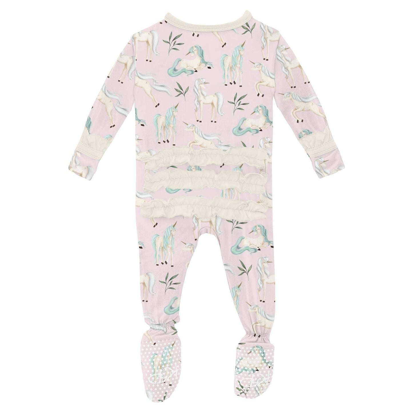 Footie with Layette Ruffles (Snaps) - Shrinking Violet Sleeping Unicorns