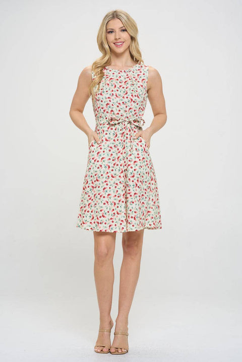 Print Dress - Cherry On White