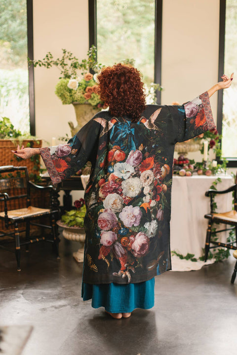 Opera Duster Kimono Robe - Flight of Fancy Hummingbird