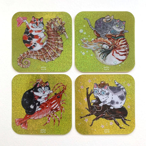 Sticker - Cowboy Cat Prawn Glitter