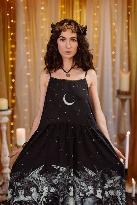 Bohéme Slip Maxi Dress - The Guardians with Angels, Moon & Stars