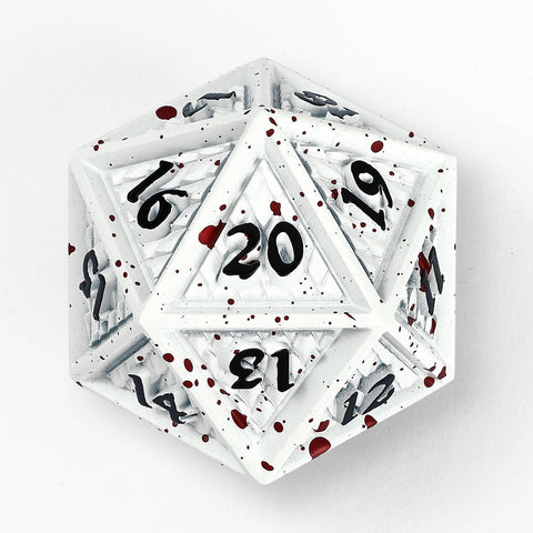 45mm Metal Behemoth Spindown D20 - Matte White with Blood Splatter