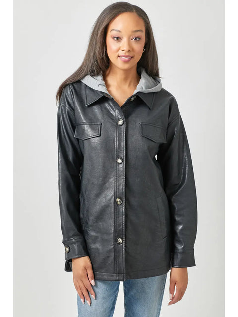 Jacket - Twofer Hoodie Leather Black